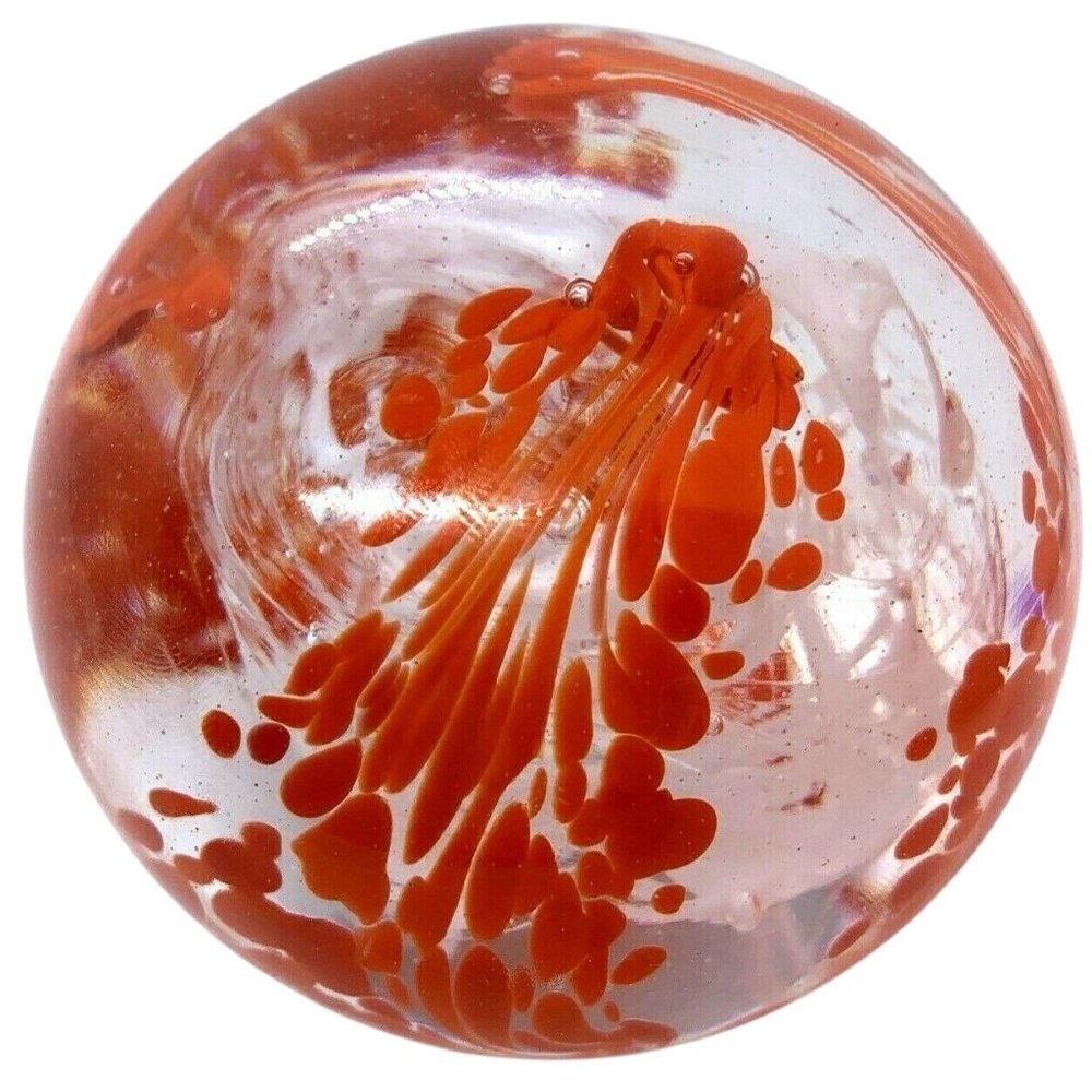 Red & White Ribbon Dragon? Globe Art Glass Paperweight Vintage